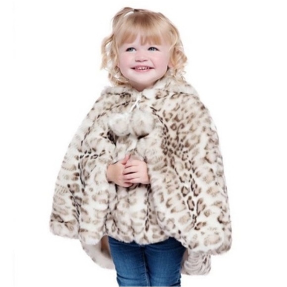 DONNA SALYERS FABULOUS FURS CAPE SNOW LEOPARD GIRL Medium‎ Full Zip Faux Hooded